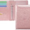 DMLuna Passport Holder, Premium PU Leather Travel Passport Wallet RFID Blocking Passport Cover Case Travel Documents Organizer with Pen Holder, for Women and Men