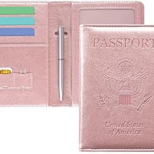 DMLuna Passport Holder, Premium PU Leather Travel Passport Wallet RFID Blocking Passport Cover Case Travel Documents Organizer with Pen Holder, for Women and Men