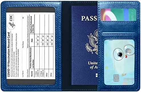 Passport Holder Cover Wallet Case RFID Blocking Leather Card Slot Travel Accessories Documents Organizer Protector for Women Men, Navy Blue - Image 4