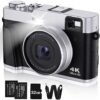 48MP 4K Digital Camera with Flash, Anti-Shake, 16X Zoom - For Photography, Video, Travel with SD Card, 2 Batteries