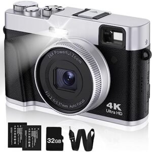 48MP 4K Digital Camera with Flash, Anti-Shake, 16X Zoom - For Photography, Video, Travel with SD Card, 2 Batteries