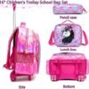 Egchescebo School Kids Rolling Backpack for Girls and Boys With Wheels Trolley Wheeled Backpacks for Girls Travel Bags 3PCS Girls and Boys Backpack With Lunch Box Rose Red - Image 4