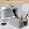 Makeup Bag, Travel Makeup Bag, Leather Waterproof Makeup Bag, Portable flat Large Opening Makeup Bag,Multifunctional Storage Travel Toiletry Bag Skincare Bag(Woven-Silver) - Image 3