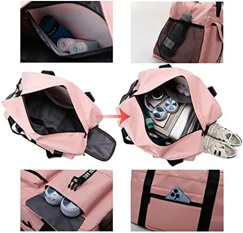 Gym Bag for Women and Men, Duffle Gag for Travel With Shoe Compartment and Wet Compartment, Used as a Overnight Bag (pink) - Image 3
