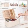 OCHEAL Makeup Bag, Travel Makeup Bag Waterproof Cosmetics Organizer Make Up Bag Case,Toiletry Bag for Women,Large Capacity for Girls Daily Use Dorm Room Storage with Dividers -Beige - Image 7