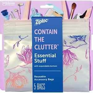 Ziploc Reusable Travel Makeup and Accessory Bag, Great for School or Work