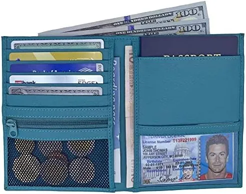 Teal RFID Genuine Leather Passport Wallet - Image 4