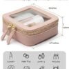 Small Makeup Bag for Purse Mini Cosmetic Bag Clear Pink Square Pouch for School Cute Leather Make Up Case Travel Organizer for Backpack Tiny Toiletry Bag with Zipper for Car Essentials Women Girls - Image 4