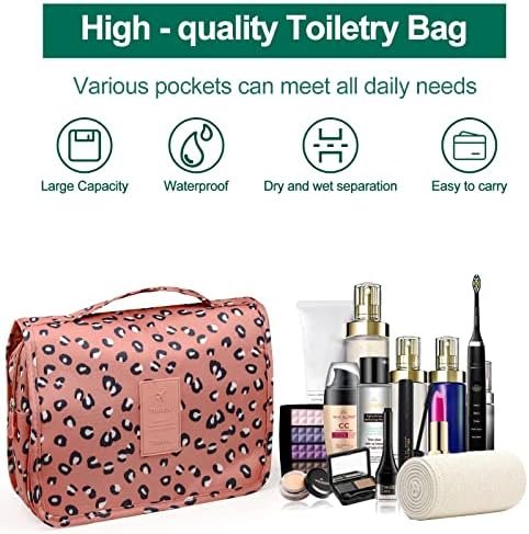 Hanging toiletry bag for Women,makeup travel bag,with Jewelry Organizer Compartment,Large Cosmetic Bag Travel Bathroom Shower Accessories (Leopard print pink, Large) - Image 5