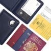 Stouchi AirTag Passport Holder for Men, Leather Passport Holder with Vaccine Card Slot, Family Travel Passport Wallet Cover Case, Blue - Image 6