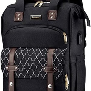 Laptop Backpack for Women, 15.6 Inch Work Bag, School Backpack for Teen Girls, Wide Open Large Backpack Purse with USB Charging Port, Casual Daypacks for Travel College Business, Black