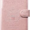 ACdream Passport and Vaccine Card Holder Combo, Cover Case with CDC Vaccination Card Slot, Leather Travel Documents Organizer Protector, with RFID Blocking, for Women and Men, Rose Gold