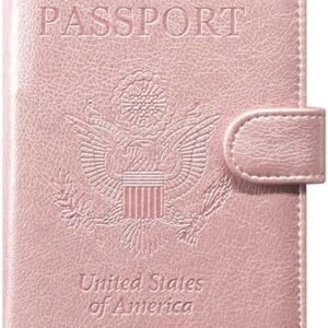ACdream Passport and Vaccine Card Holder Combo, Cover Case with CDC Vaccination Card Slot, Leather Travel Documents Organizer Protector, with RFID Blocking, for Women and Men, Rose Gold