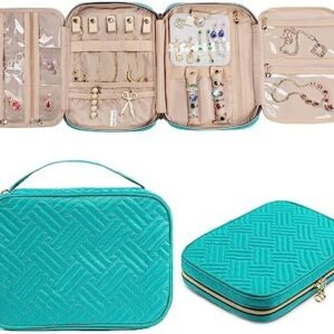Travel Jewelry Organizer Case, Jewelry Travel Bags for Women, Large Capacity Travel Jewelry Case for Tangle-Free Earrings, Necklaces, Rings Storage, Travel Accessories,Teal