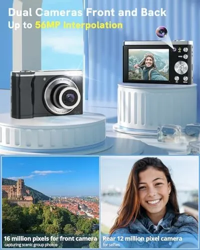 5K Digital Camera 2024 Newest 56MP Cameras for Photography Autofocus,10X Optical Zoom Vlogging Compact Camera with Front and Rear Camera,6-Axis Anti-Shake,Touch Screen with 64GB SD Card,2 Batteries - Image 2