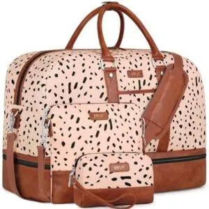 Weekender Bags for Women, Large Overnight Bag Canvas Travel Duffel Bag Carry On Tote with Shoe Compartment 21" 3Pcs Set