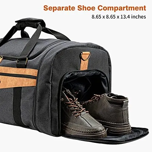 Canvas Duffle Bag for Travel - 45L Duffle Bag for Men Travel Duffel Bag Weekender Overnight Bag with Shoe Compartment Mens Travel Bag - Dark Grey - Image 6