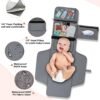 Portable Diaper Changing Pad, Newborn Diaper Changing Pad Baby Changing Pad with Smart Wipes Pocket Waterproof Travel Changing Kit for Girl Boy Baby Shower Gifts (Grey) - Image 3