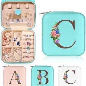 Yesteel Birthday Gifts for Women Friends Sister, Travel Essentials Gifts for Women Jewelry Travel Organizer Blue Travel Jewelry Case Small Jewelry Box Initial C