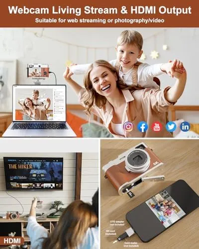 5K Digital Camera for Photography, 48MP Autofocus Vlogging Camera with Viewfinder & Dual Camera, 16X Digital Zoom Point and Shoot Cameras with 32GB SD Card 2 Batteries Compact Travel Camera - Image 6