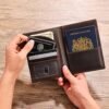 Polare Full Grain Leather Passport Holder RFID Blocking Travel Bifold Wallet Passport Holders 2 Passports (Dark Brown) - Image 3