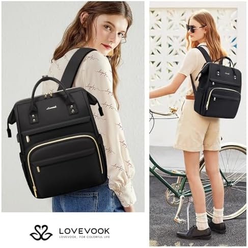 LOVEVOOK Laptop Backpack,15.6 Inch Professional Womens Purse Computer Bag Nurse Teacher Backpack,Waterproof College Work Bags Carry on Travel Back Pack with USB Port,Black - Image 6