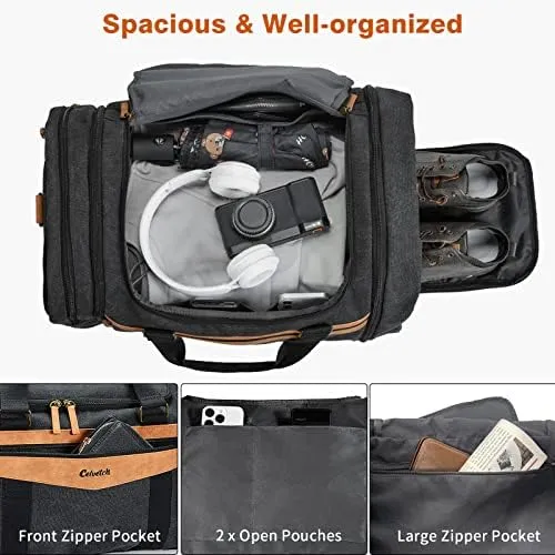 Canvas Duffle Bag for Travel - 45L Duffle Bag for Men Travel Duffel Bag Weekender Overnight Bag with Shoe Compartment Mens Travel Bag - Dark Grey - Image 5