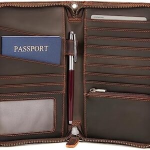 Polare Full Grain Leather Travel Passport Holder RFID Blocking Cover Case With YKK Zipper Travel Document Organizer Wallet Holders 2 Passports