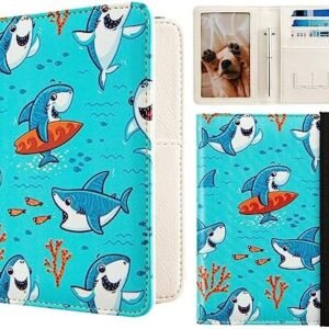 Passport Holder Covers,Premium Leather Passport Holder,with RFID Blocking,Travel Documents Organizer Protector,Cute Passport Wallet for Women/Men (Cute shark)