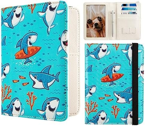 Passport Holder Covers,Premium Leather Passport Holder,with RFID Blocking,Travel Documents Organizer Protector,Cute Passport Wallet for Women/Men (Cute shark)
