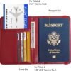 Passport Holder Cover Wallet Case Passport Cards Protector Leather Card Case Travel Accessories RFID Blocking Document Organizer (Big Red) - Image 5