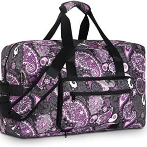 F.FETIVIN Weekender Bag Carry On Bag Travel Duffle Bag Medium Overnight Bag for Women(Purple Paisley)