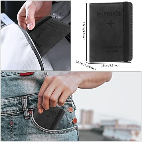 Passport Holder Cover, Wallet RFID Blocking Passport Case, Leather Card Case Passport Cover For Travel Accessories for Women Men-Black - Image 7