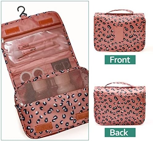Hanging toiletry bag for Women,makeup travel bag,with Jewelry Organizer Compartment,Large Cosmetic Bag Travel Bathroom Shower Accessories (Leopard print pink, Large) - Image 3