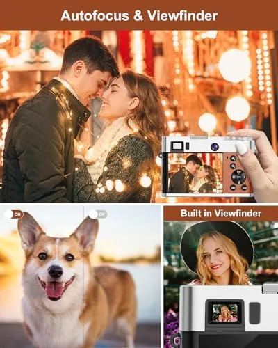 5K Digital Camera for Photography, 48MP Autofocus Vlogging Camera with Viewfinder & Dual Camera, 16X Digital Zoom Point and Shoot Cameras with 32GB SD Card 2 Batteries Compact Travel Camera - Image 4