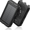 Feeke Solar-Charger-Power-Bank - 36800mAh Portable Charger,QC3.0 Fast Charger Dual USB Port Built-in Led Flashlight and Compass for All Cell Phone and Electronic Devices (Black)