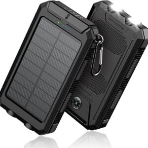 Feeke Solar-Charger-Power-Bank - 36800mAh Portable Charger,QC3.0 Fast Charger Dual USB Port Built-in Led Flashlight and Compass for All Cell Phone and Electronic Devices (Black)