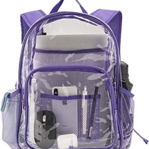 Clear Backpack Heavy Duty Pvc Bookbag for School - See Through Transparent Stadium Approved Backpacks for Women Concert Sport Venues Work Travel,Purple