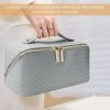 Makeup Bag, Travel Makeup Bag, Leather Waterproof Makeup Bag, Portable flat Large Opening Makeup Bag,Multifunctional Storage Travel Toiletry Bag Skincare Bag(Woven-Silver) - Image 4