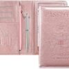 ACdream Passport and Vaccine Card Holder Combo with Zipper Pocket, Cover Wallet, Vaccination Card Slot, Leather Travel Documents Organizer Protector, RFID Blocking, for Women/Men, Rose Gold
