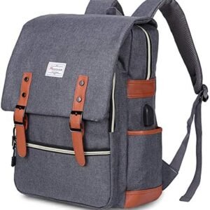 Modoker Vintage Laptop Backpack for Women Men,Travel Backpacks with USB Charging Port Fashion Backpack Fits 15.6Inch Notebook, Grey