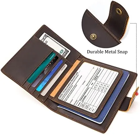 Polare Full Grain Leather Snap Passport and Vaccine Card Holder Combo RFID Blocking Travel Wallet Cover (Dark Brown) - Image 8
