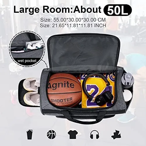BERTASCHE Gym Bags for Men, 50L Large Gym Bag with Shoe Compartment, Sports Workout Duffel Bag, Travel Duffle Bag for Men and Women, Weekender Overnight Bag - Image 2