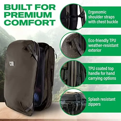 COR Surf Carry On Travel Backpack | NOW with Premium YKK Zippers | Flight Approved Carry On Laptop Backpack with Secret Passport Pockets | The Island Hopper (28L, Army Green) - Image 3