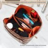 Makeup Bag, Travel Cosmetic Bag, Portable Makeup Travel Bag with Handle, Toiletry Bag for Women, Leather Makeup Organizer Bag, Large Capacity Cosmetic Bag for Easy Storage (Brown) - Image 4