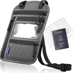 Travel Pouch Neck Wallet Family Passport Holder Organizer Case with RFID Blocking Easy to Conceal Travel Pouch (Clear Passport Cover Inside)