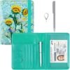HOTCOOL Passport Holder UPGRADED VERSION Leather Passport Accessories for Women Men Wallet Travel Cover Case, with 11 Pockets, Pen and Pin, RFID Blocking and Elastic Strap, Sunflower