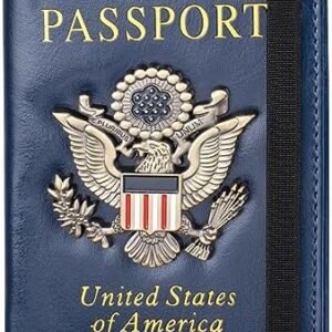 Passport Holder and Card Slot Combo RFID Blocking Leather Travel Passport Wallet for Men and Women US Passport Cover, Blue