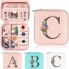 Yesteel Travel Jewelry Case Jewelry Box Jewelry Organizer, Travel Essentials Travel Accessories, Birthday Gifts for Women Mom Grandma Initial C