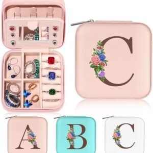 Yesteel Travel Jewelry Case Jewelry Box Jewelry Organizer, Travel Essentials Travel Accessories, Birthday Gifts for Women Mom Grandma Initial C